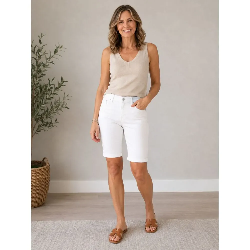 KUT From The Kloth Womens 10 White Denim Bermuda Shorts Stretch Walking Long 13